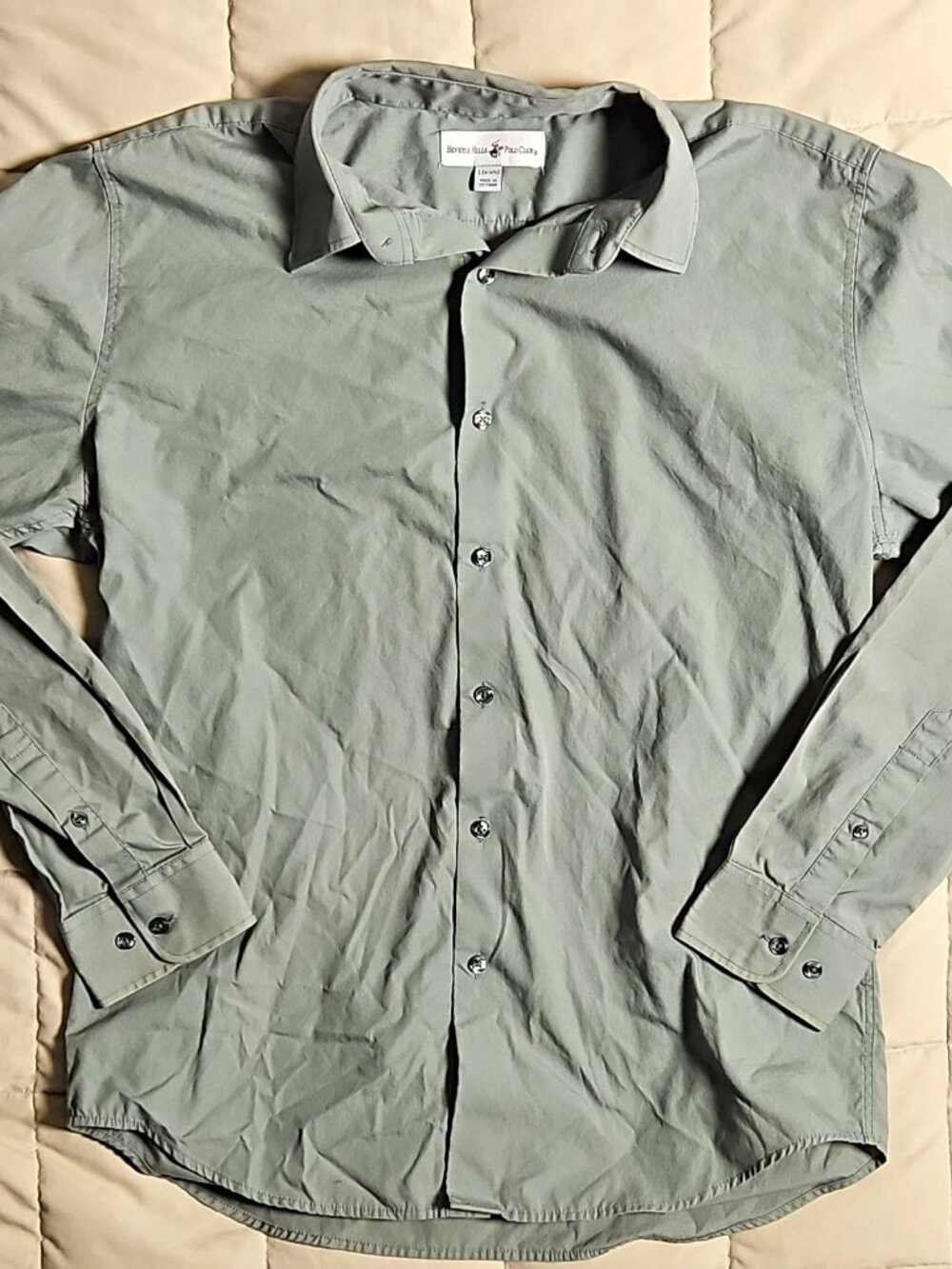 Beverly Hills Polo Club Men's Green Button-Up Shirt Size L